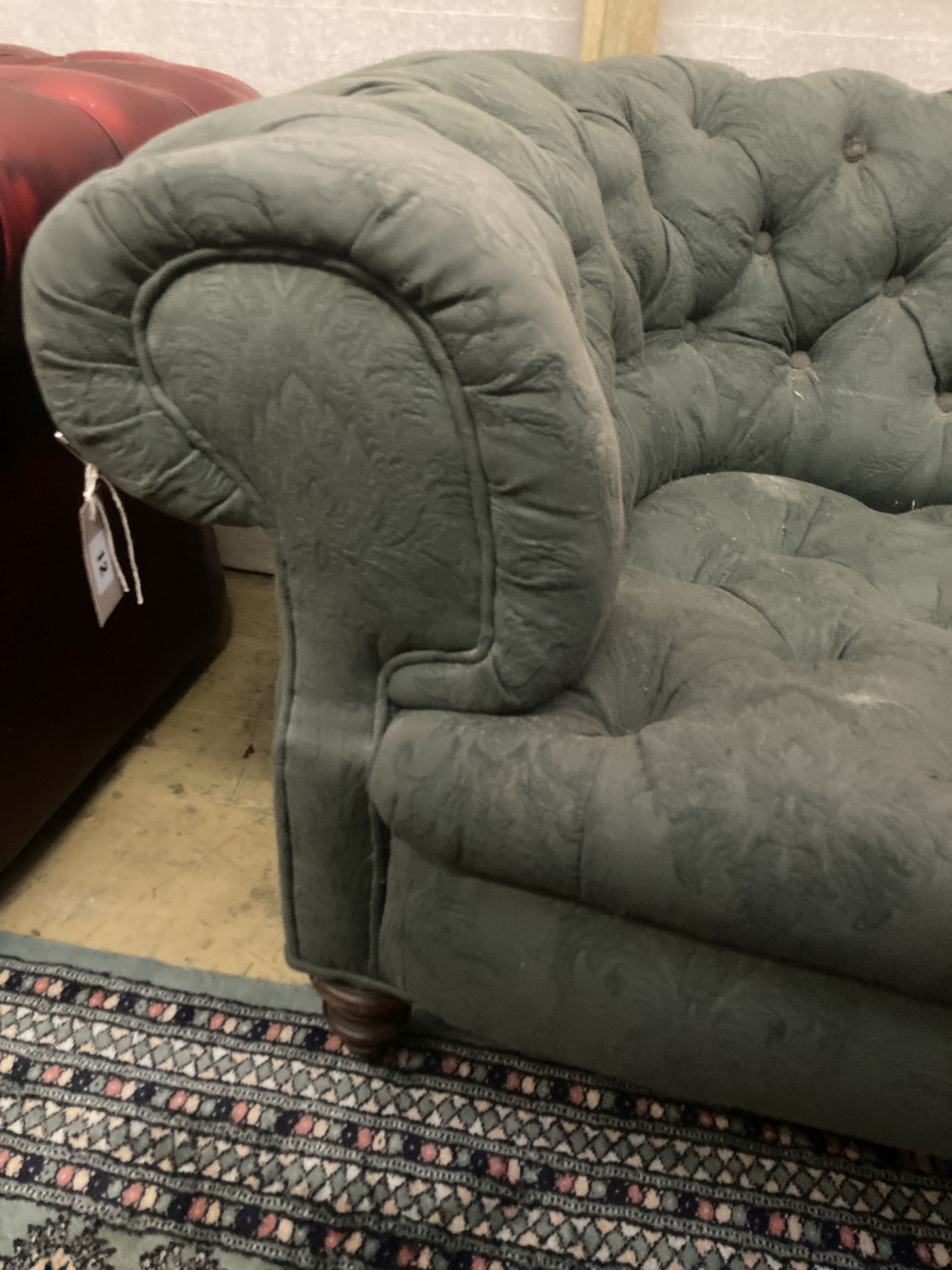 A Victorian buttoned fabric Chesterfield settee, width 180cm depth 82cm height 65cm